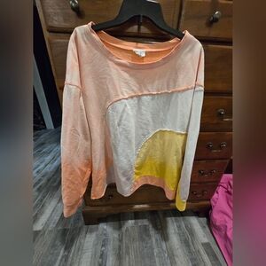 BiBi Color Block Top - Peach, White, Yellow, Size XL